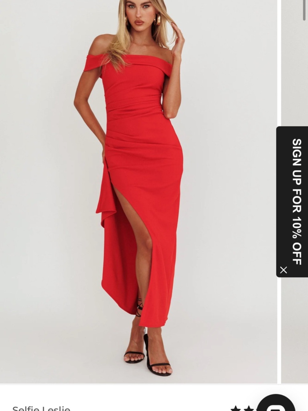 Off-Shoulder Red Maxi Dress with Thigh Slit